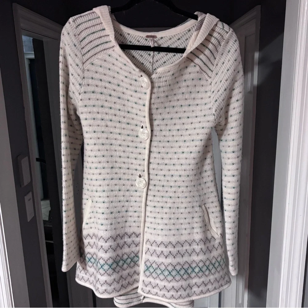 Free People Hooded Fair Isle Cardigan Boho Cottagecore, XS‎